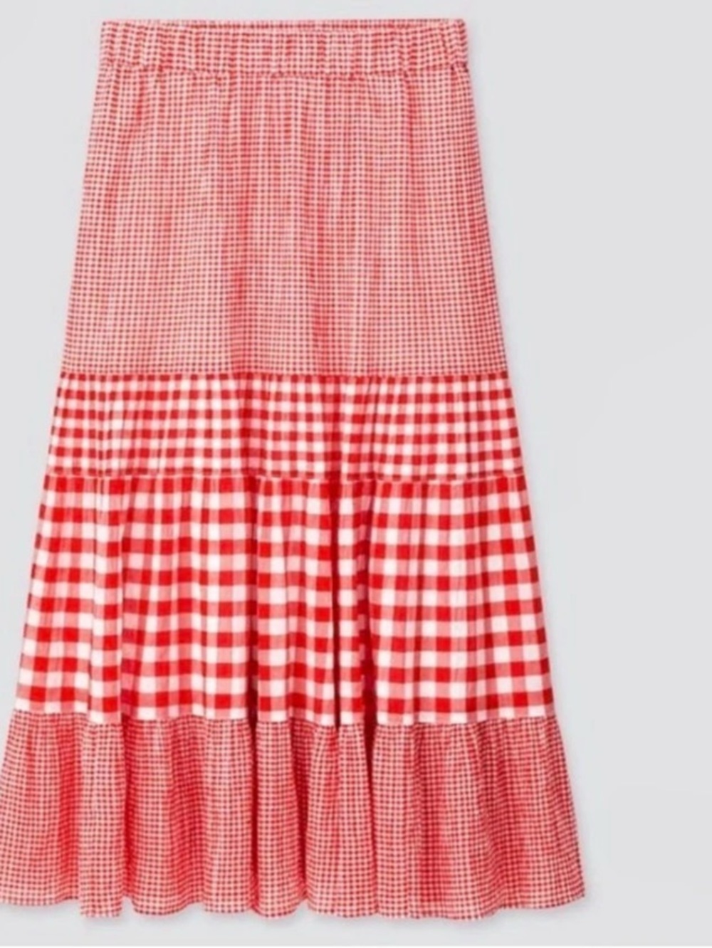 JW ANDERSON x Uniqlo Gingham Tiered Gingham Maxi Skirt Red &
